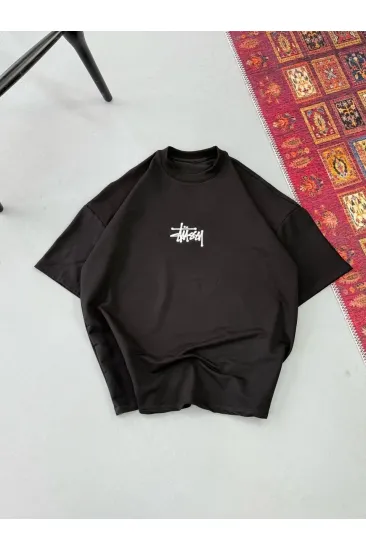 Erkek Kısa Kol Yazlık Tişört Bisiklet Yaka Baskılı Oversize T-Shirt - Siyah Erkek Kısa Kol Yazlık Tişört Bisiklet Yaka Baskılı Oversize T-Shirt - Siyah