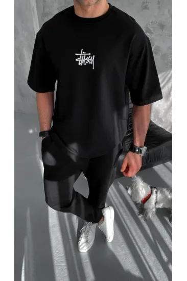 Erkek Kısa Kol Yazlık Tişört Bisiklet Yaka Baskılı Oversize T-Shirt - Siyah Erkek Kısa Kol Yazlık Tişört Bisiklet Yaka Baskılı Oversize T-Shirt - Siyah