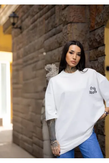 kadın Tişort Bisiklet Yaka Baskılı yazlık Kısa kol Oversize T-Shirt - Beyaz kadın Tişort Bisiklet Yaka Baskılı yazlık Kısa kol Oversize T-Shirt - Beyaz