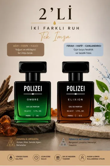 Polizei 2Li Erkek Parfüm EDP 50 ML Kalıcı Odunsu ve Fresh koku Polizei 2Li Erkek Parfüm EDP 50 ML Kalıcı Odunsu ve Fresh koku