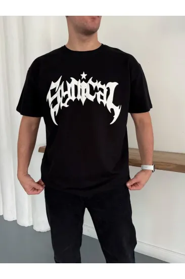 Erkek Kısa Kol Yazlık Tişört Bisiklet Yaka Baskılı Oversize T-Shirt - Siyah Erkek Kısa Kol Yazlık Tişört Bisiklet Yaka Baskılı Oversize T-Shirt - Siyah