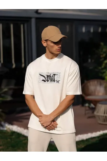 Erkek Kısa Kol Yazlık Tişört Bisiklet Yaka Baskılı Oversize T-Shirt - Beyaz Erkek Kısa Kol Yazlık Tişört Bisiklet Yaka Baskılı Oversize T-Shirt - Beyaz