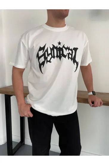 Erkek Kısa Kol Yazlık Tişört Bisiklet Yaka Baskılı Oversize T-Shirt - Beyaz Erkek Kısa Kol Yazlık Tişört Bisiklet Yaka Baskılı Oversize T-Shirt - Beyaz