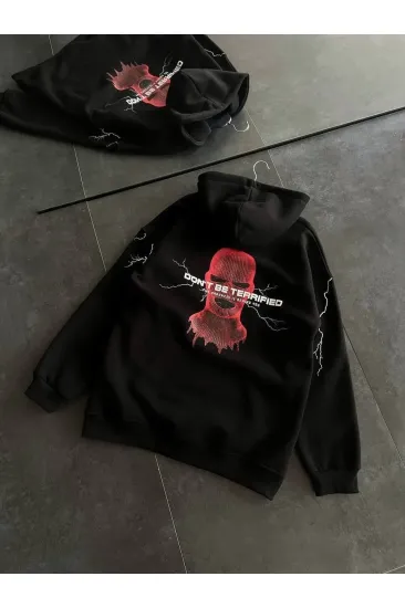 Kadın Kapüşonlu Kanguru Cepli Sweatshirt 3 İplik Pamuklu Baskılı Hoodie - Siyah Kadın Kapüşonlu Kanguru Cepli Sweatshirt 3 İplik Pamuklu Baskılı Hoodie - Siyah