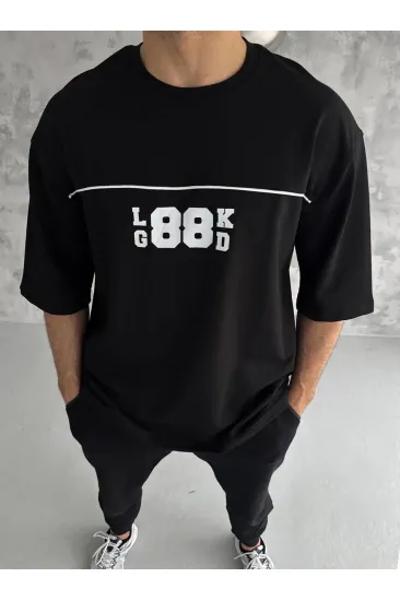 Erkek Kısa Kol Yazlık Tişört Bisiklet Yaka Baskılı Oversize T-Shirt - Siyah Erkek Kısa Kol Yazlık Tişört Bisiklet Yaka Baskılı Oversize T-Shirt - Siyah