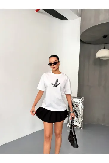 KADIN Baskılı T-Shirt Kısa Kol Bisiklet Yaka Regular Fit Yazlık Tişört - Beyaz KADIN Baskılı T-Shirt Kısa Kol Bisiklet Yaka Regular Fit Yazlık Tişört - Beyaz