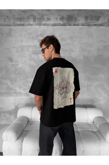 ERKEK Tişört Kısa Kol Ön ve Arka Baskılı Oversize Bisiklet Yaka T-shirt - Siyah ERKEK Tişört Kısa Kol Ön ve Arka Baskılı Oversize Bisiklet Yaka T-shirt - Siyah