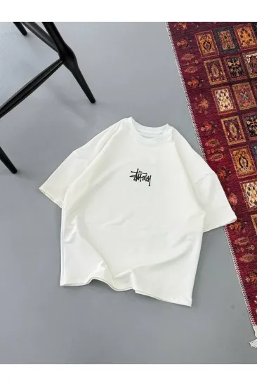 Erkek Kısa Kol Yazlık Tişört Bisiklet Yaka Baskılı Oversize T-Shirt - Beyaz Erkek Kısa Kol Yazlık Tişört Bisiklet Yaka Baskılı Oversize T-Shirt - Beyaz