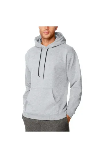 Erkek 3 İplik Pamuklu Kapüşonlu Cepli Hoodie Sweatshirt - Gri Erkek 3 İplik Pamuklu Kapüşonlu Cepli Hoodie Sweatshirt - Gri