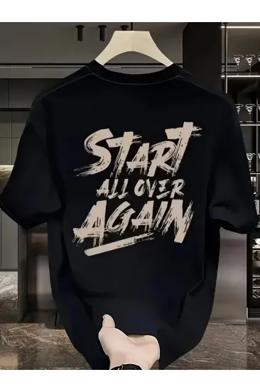 Erkek Kısa Kol Yazlık Tişört Bisiklet Yaka Baskılı Oversize T-Shirt - Siyah Erkek Kısa Kol Yazlık Tişört Bisiklet Yaka Baskılı Oversize T-Shirt - Siyah