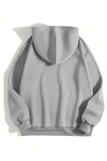 Erkek 3 İplik Pamuklu Kapüşonlu Kanguru Cepli Sweatshirt Hoodie - Boyalı Gri Erkek 3 İplik Pamuklu Kapüşonlu Kanguru Cepli Sweatshirt Hoodie - Boyalı Gri