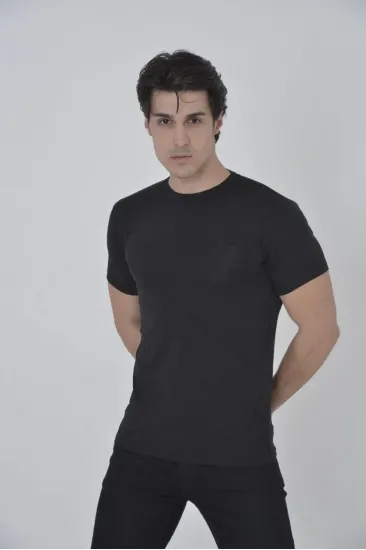 Erkek File Çepli T-Shirt Kısa Kol Bisiklet Yaka Slimfit Tişört - Siyah Erkek File Çepli T-Shirt Kısa Kol Bisiklet Yaka Slimfit Tişört - Siyah