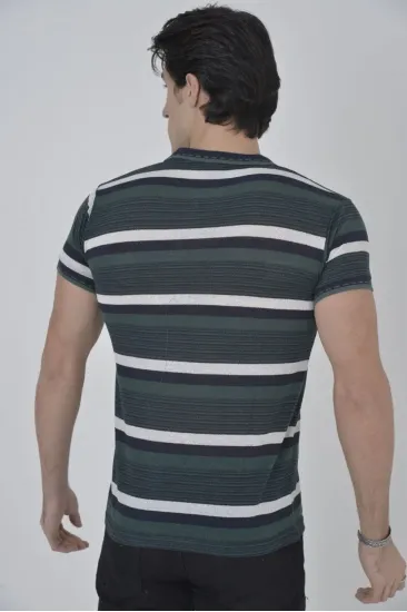 Erkek Polo Yaka tişört Slim Fit Dokuma Çizgili Kısa kol T-Shirt - Haki Erkek Polo Yaka tişört Slim Fit Dokuma Çizgili Kısa kol T-Shirt - Haki