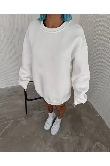Kadın Bisiklet Yaka 3 İplik Pamuklu Basic SweatShirt - Beyaz Kadın Bisiklet Yaka 3 İplik Pamuklu Basic SweatShirt - Beyaz