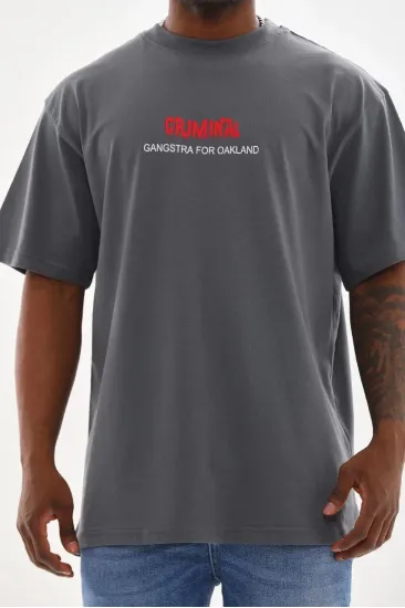 Erkek Baskılı T-Shirt Kısa Kol Bisiklet Yaka Rahat Kalıp Tişört - Füme