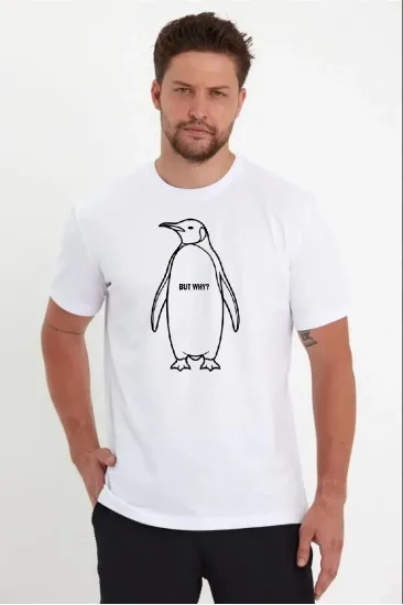 Erkek T-Shirt Nihilist Penguen Baskılı Bisiklet Yaka Kısa kol yazlık Tişört - Beyaz Erkek T-Shirt Nihilist Penguen Baskılı Bisiklet Yaka Kısa kol yazlık Tişört - Beyaz