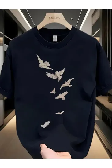 Erkek Özgür Kuşlar Baskılı Tişört Yazlık Bisiklet Yaka Kısa Kol T-Shirt - Beyaz Erkek Özgür Kuşlar Baskılı Tişört Yazlık Bisiklet Yaka Kısa Kol T-Shirt - Beyaz