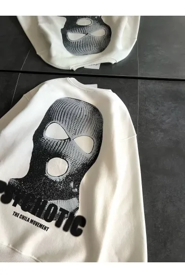 Kadın 3 iplik Kışlık Bisiklet Yaka Baskılı SweatShirt - Beyaz Kadın 3 iplik Kışlık Bisiklet Yaka Baskılı SweatShirt - Beyaz