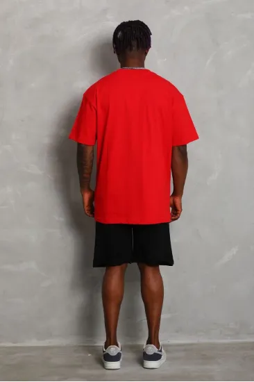 Erkek Düz Yazlık Kısa Kol Tişört Bisiklet Yaka Oversize T-Shirt - Kırmızı Erkek Düz Yazlık Kısa Kol Tişört Bisiklet Yaka Oversize T-Shirt - Kırmızı