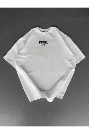 Erkek Ön ve Arka Baskılı T-Shirt Kısa Kol Bisiklet Yaka Regular Fit Tişört - Beyaz Erkek Ön ve Arka Baskılı T-Shirt Kısa Kol Bisiklet Yaka Regular Fit Tişört - Beyaz