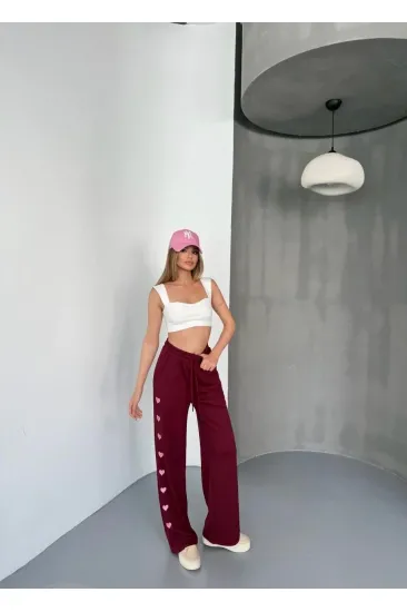 Kadın Osy Modal Yumuşak Dokulu Nakışlı Rahat Bol Paça Eşofman Pantolon - Bordo Kadın Osy Modal Yumuşak Dokulu Nakışlı Rahat Bol Paça Eşofman Pantolon - Bordo