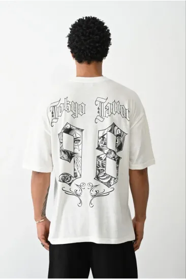 Erkek Kısa Kol Yazlık Tişört Bisiklet Yaka Baskılı Oversize T-Shirt - Beyaz Erkek Kısa Kol Yazlık Tişört Bisiklet Yaka Baskılı Oversize T-Shirt - Beyaz