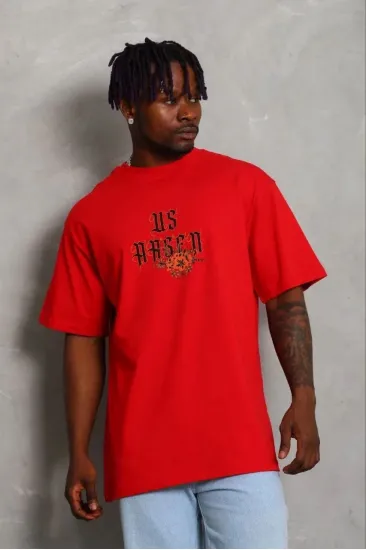 Erkek Baskılı T-Shirt Kısa Kol Bisiklet Yaka Regular Fit Tişört - Kırmızı Erkek Baskılı T-Shirt Kısa Kol Bisiklet Yaka Regular Fit Tişört - Kırmızı