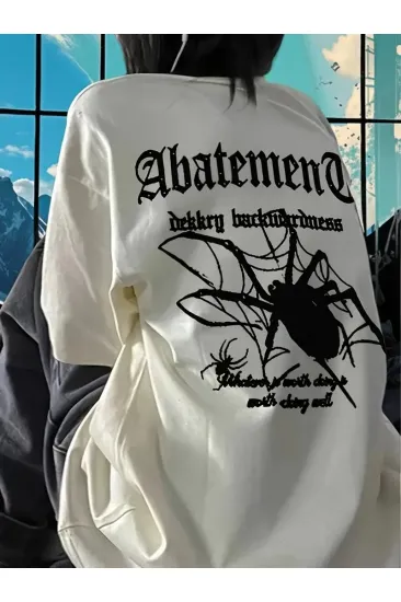 Kadın Tişört Örümcek Baskılı Bisiklet Yaka T-shirt - Beyaz Kadın Tişört Örümcek Baskılı Bisiklet Yaka T-shirt - Beyaz