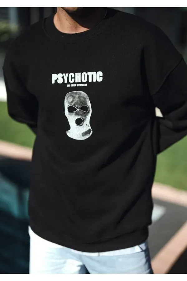 Erkek 3 iplik pamuklu Kışlık Bisiklet Yaka Baskılı SweatShirt - Siyah Erkek 3 iplik pamuklu Kışlık Bisiklet Yaka Baskılı SweatShirt - Siyah