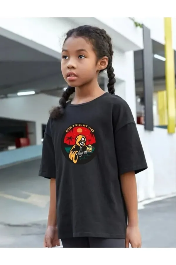 Çocuk Unisex Baskılı T-Shirt - Siyah Çocuk Unisex Baskılı T-Shirt - Siyah