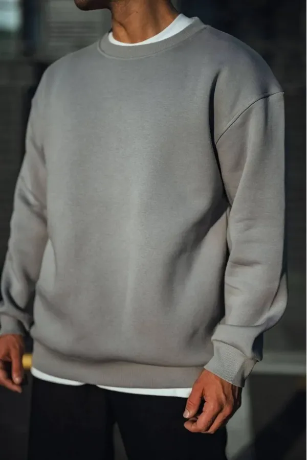 Erkek Bisiklet Yaka 3 İplik pamuklu Basic SweatShirt - Boyalı Gri Erkek Bisiklet Yaka 3 İplik pamuklu Basic SweatShirt - Boyalı Gri
