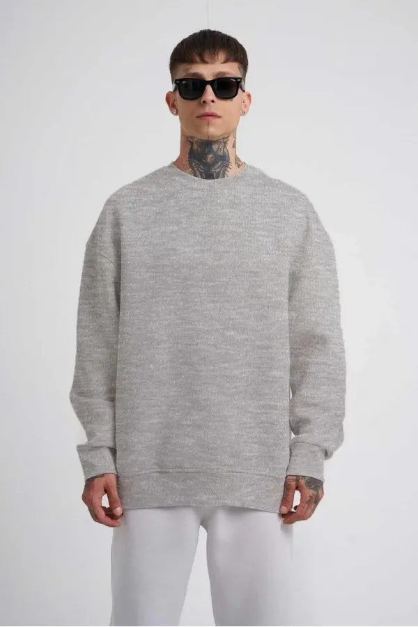 ERKEK Bisikilet Yaka 3 İplik Pamuklu SweatShirt - Gri ERKEK Bisikilet Yaka 3 İplik Pamuklu SweatShirt - Gri
