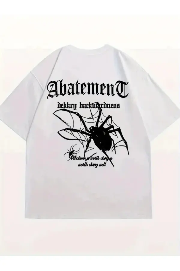Kadın Tişört Örümcek Baskılı Bisiklet Yaka T-shirt - Beyaz