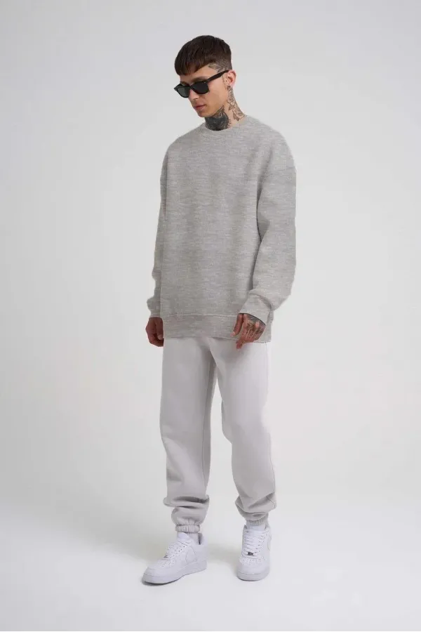 ERKEK Bisikilet Yaka 3 İplik Pamuklu SweatShirt - Gri ERKEK Bisikilet Yaka 3 İplik Pamuklu SweatShirt - Gri