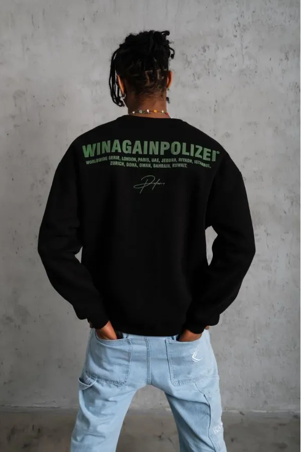 Erkek Oversize Sweatshirt Ön ve Sırt Baskılı 3 İplik Pamuklu - Siyah Erkek Oversize Sweatshirt Ön ve Sırt Baskılı 3 İplik Pamuklu - Siyah