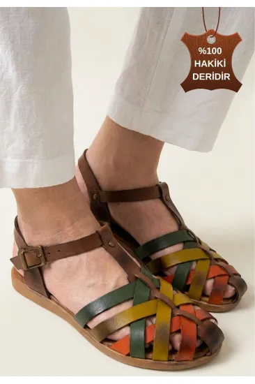 Woji Taba Hakiki Deri Kemerli Sandalet Woji Taba Hakiki Deri Kemerli Sandalet