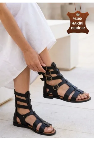Nola Siyah Hakiki Deri Kemerli Sandalet Nola Siyah Hakiki Deri Kemerli Sandalet