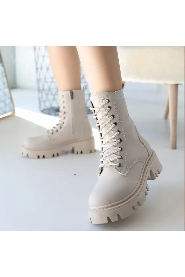 Flona Bej Cilt Bağcıklı Bot Flona Bej Cilt Bağcıklı Bot