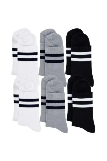 Unisex Çizgili Bilek Çorap 6'lı | %80 Pamuklu Dikişsiz Burun, Siyah Beyaz Gri Günlük Spor Unisex Çizgili Bilek Çorap 6'lı | %80 Pamuklu Dikişsiz Burun, Siyah Beyaz Gri Günlük Spor