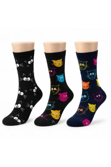 Unisex Kedi Desenli Çorap 3'lü Set Pamuklu Renkli Uzun Soket Dikişsiz Nefes Alan Rahat Günlük Çorap Unisex Kedi Desenli Çorap 3'lü Set Pamuklu Renkli Uzun Soket Dikişsiz Nefes Alan Rahat Günlük Çorap