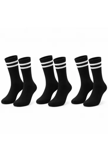 Siyah Çorap Beyaz Çizgili 3'lü Set Unisex Uzun Soket Günlük Spor Rahat Kolej Stil Çorap Seti Siyah Çorap Beyaz Çizgili 3'lü Set Unisex Uzun Soket Günlük Spor Rahat Kolej Stil Çorap Seti