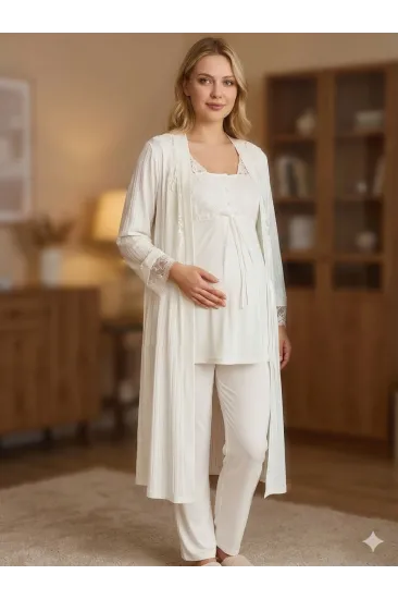 Bone 6205 Kadın 3'lü Jakarlı Sabahlıklı Lohusa Pijama Takımı Bone 6205 Kadın 3'lü Jakarlı Sabahlıklı Lohusa Pijama Takımı