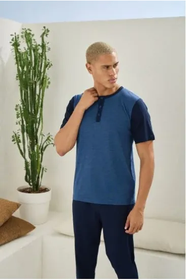 Kocabey 2205 Erkek Battal Midi Yaka Pijama Takım