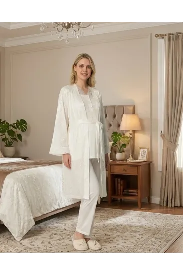 Bone 6201 Kadın Jakar Saten Sabahlıklı Lohusa Pijama Takımı Bone 6201 Kadın Jakar Saten Sabahlıklı Lohusa Pijama Takımı