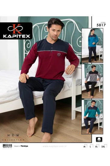 Kapitex 5817 Erkek Uzun Kol Düğme Yaka Pijama Takımı