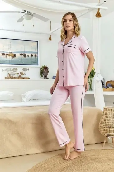 Aqua 25526-K Kadın Kısa Kol Önü Düğmeli Pijama Takım Aqua 25526-K Kadın Kısa Kol Önü Düğmeli Pijama Takım