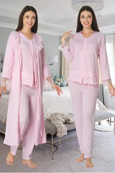 Effortt 2424 Uzun Dantel Sabahlıklı Lohusa Pijama