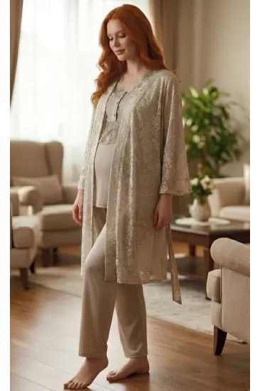 Bone 6201 Kadın Jakar Saten Sabahlıklı Lohusa Pijama Takımı Bone 6201 Kadın Jakar Saten Sabahlıklı Lohusa Pijama Takımı