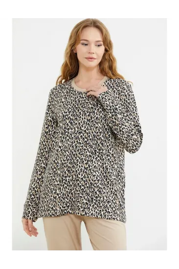 Sementa 76413 Rahat Kalıp Leopar Kombinli Pijama Takım Sementa 76413 Rahat Kalıp Leopar Kombinli Pijama Takım