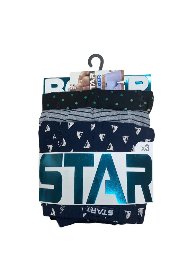 Star 106 Desenli Pamuklu Kemer Likralı 3Lü Boxer Star 106 Desenli Pamuklu Kemer Likralı 3Lü Boxer